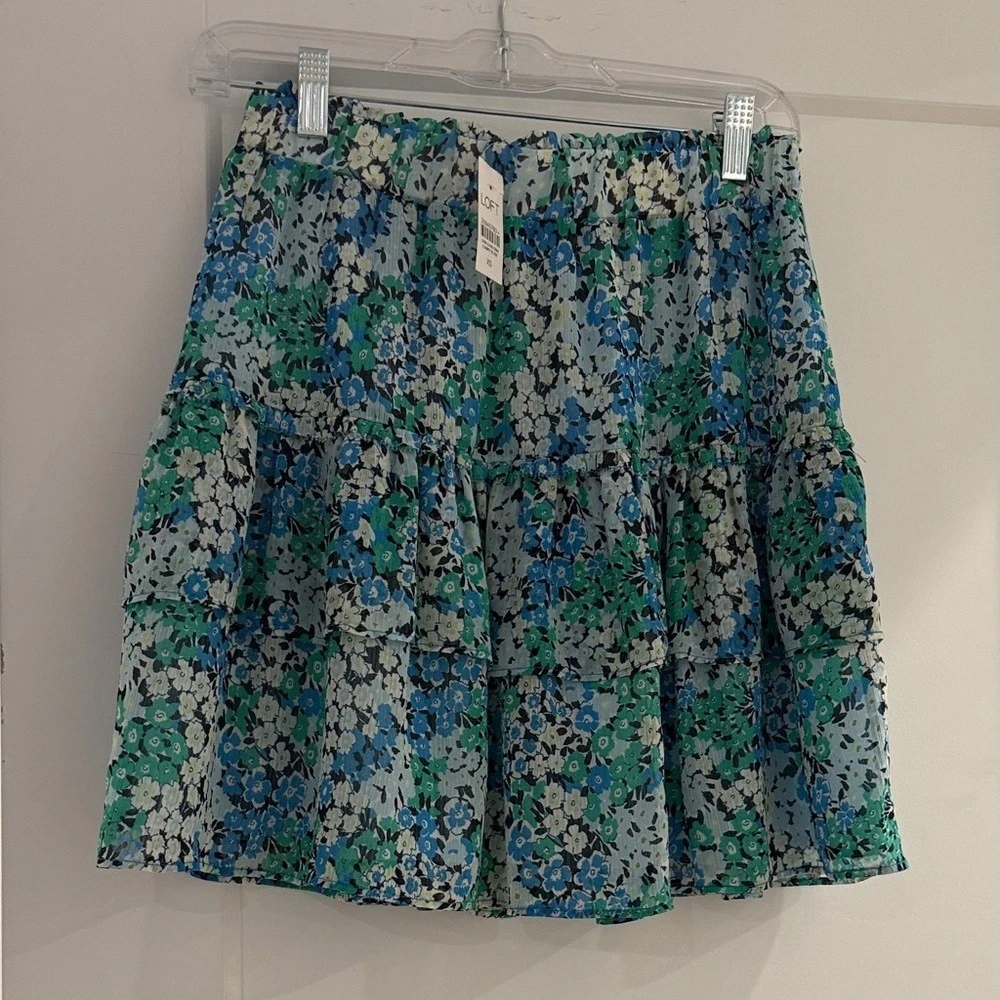 LOFT Floral Mini Skirt in Blue and Green
