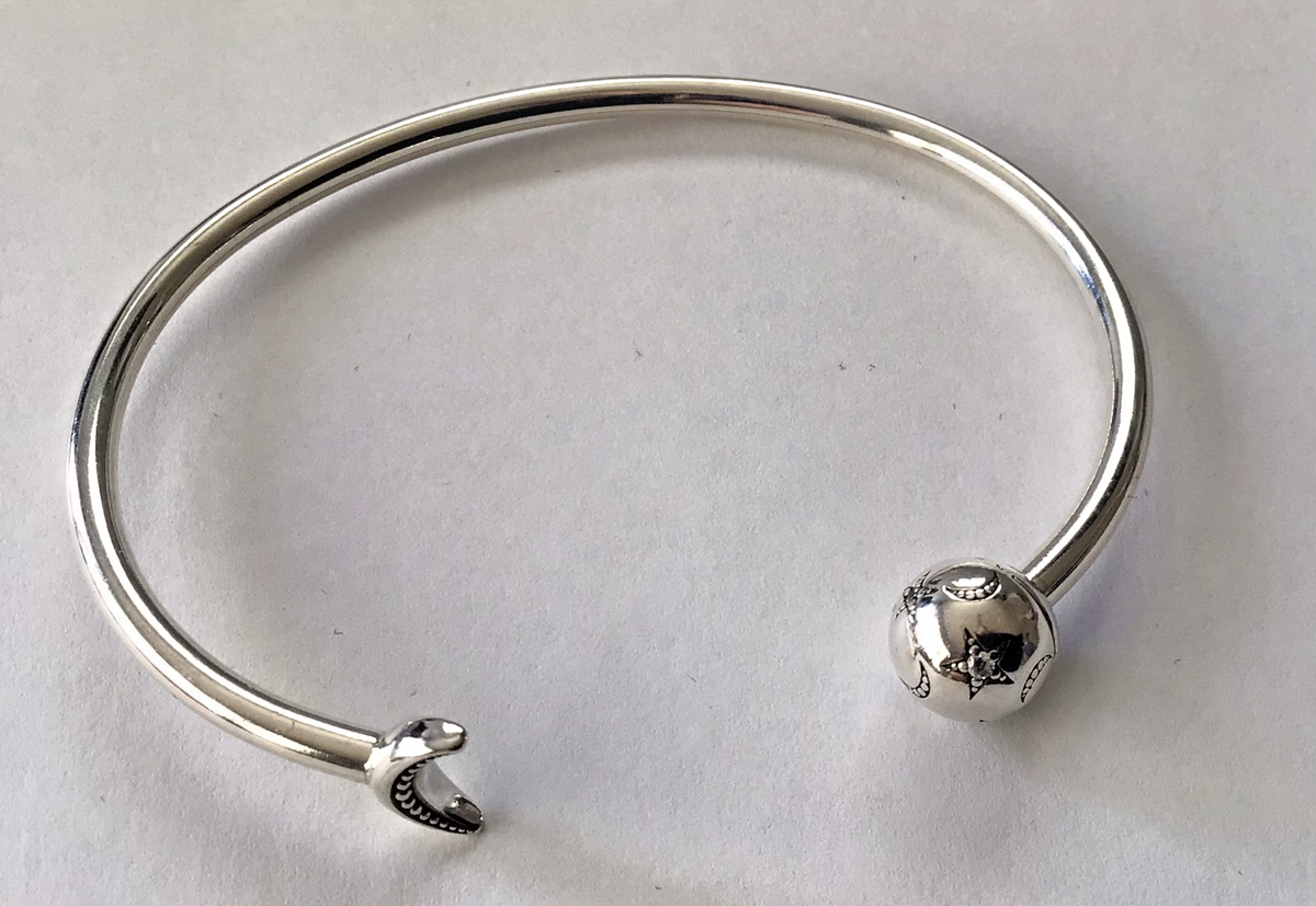 PANDORA Moments Crescent Moon and Stars Open Bangle Charm Bracelet