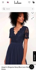 Womens Lulu's Angel In Disguise Navy Blue Lace Skater Dress Sz M