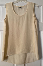 EILEEN FISHER Top Sz Small Cream Tank 100 Silk Hi-Lo Scoop Neck Stretch Women's