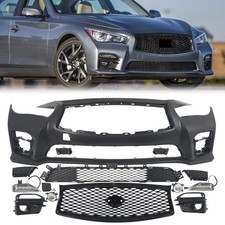 Front Bumper Cover Grille Set W Fog Lights For Infiniti Q50 Sport 2014-2017 Front Bumper Cover Grille Set W Fog Lights For Infiniti Q50 Sport 2014-2017