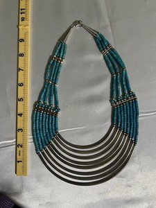 Vintage lata 70. Southwestern Multi-Strand Turkusowy naszyjnik obroża na szelkach