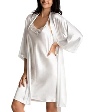 Linea Donatella E3022 'Mrs' Satin Wrap Bridal Robe, Chemise Nightgown Set Size M
