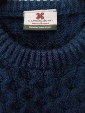 Warm CARRAIG DONN Blue Merino WOOL Men Size XL CABLE Crewneck Sweater IRELAND