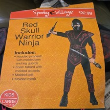 New Ninja Costume Kids Red Dragon Red Skull Warrior Halloween complete 12-14