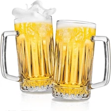 Beer Mug Set of 2 - 20oz Crystal Beer Glasses with Handle - Glass Beer Mugs 
