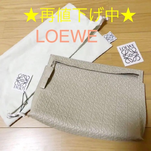 LOEWE Beige Clutch Bag Leather Women's Fashion Excellent Condition