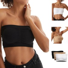 New Ladies Seamless Removable Pads Comfort Strapless Padded Bandeau Bra 3 Pack