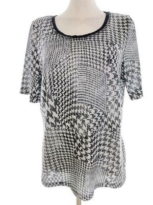 Hahnentritt Bluse just white Gr. 44 Tunika Kurzarm Rundhals Jersey Stretch