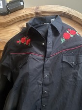 Ely Cattleman Shirt Mens XL Black Long Sleeve Rose Western Cowboy Pearl Snap