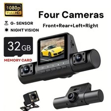 Car Dash Cam 4 Channel 360 Front Rear Inside DashCam, FHD 1080P 24h Monitor 32GB
