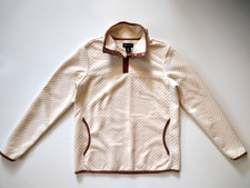 Jones New York Pullover Sweatshirt Waffle Textured 1/4 Snap Brown Trim Women's M