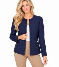New Woman Women s Navy Collarless Blazer Jacket Size Medium Braided Trim