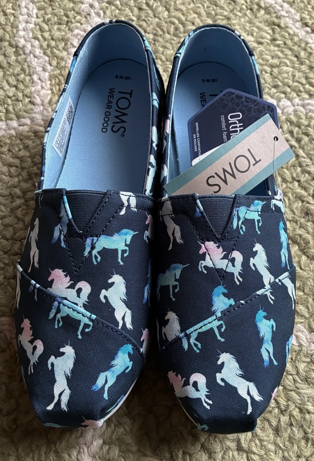Toms Women's Classic Blue Unicorn Print Canvas Flats 6 NEW!