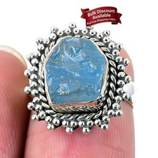 March Birth Aquamarine Gemstone 925 Silver Artisan Sister Statement Ring Jewelry