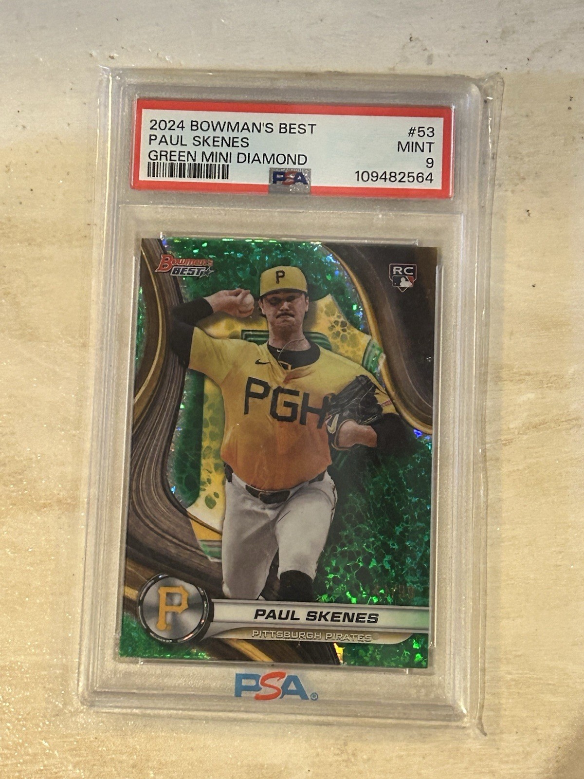 2024 Bowman’s Best RC Green Mini Diamond Refractor SP /99 Paul Skenes PSA 9 Sh