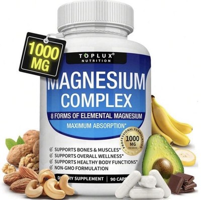 Toplux Nutrition Magnesium Complex 1000 mg 90 Veggie Capsules Non-GMO