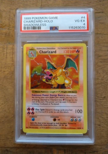 1999 POKEMON GAME SHADOWLESS #4 CHARIZARD-HOLO PSA 4