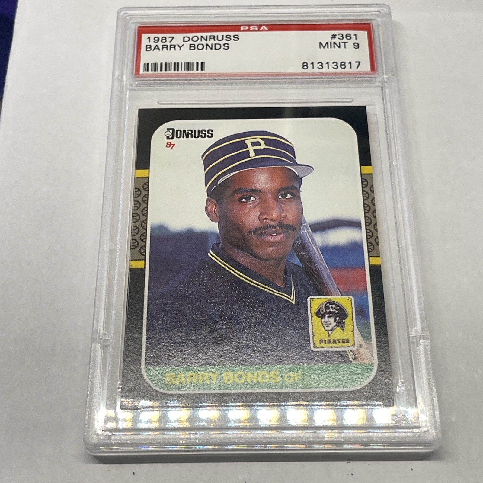 1987 Donruss #361 - Barry Bonds RC PSA 9 Mint view 3