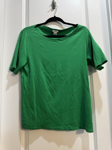 J Crew Green Cotton Tee XL Boatneck Short Sleeve Armpit To Armpit 19” Length25” - Picture 3 of 6