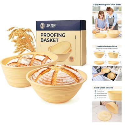 2pk Silicone Banneton Proofing Baskets Foldable Round & Oval Sourdough Bread Set