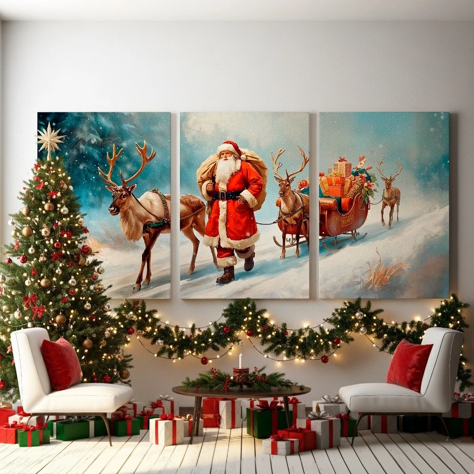 Vintage Santa and Reindeer Wall Art Print,  Cozy Holiday Home Digital Download - Image 4 of 4