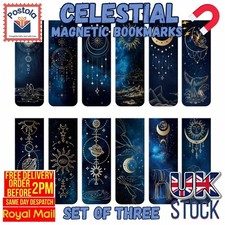 Celestial Magnetic Bookmarks Set of 3 🌙 Gold Star & Moon Design