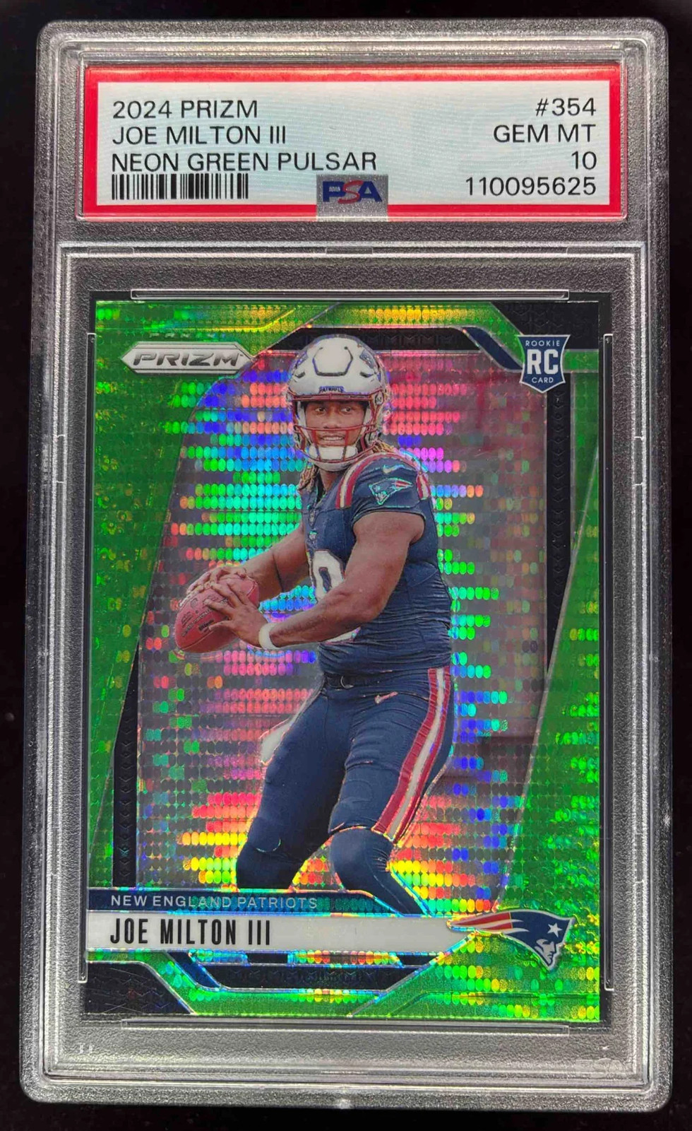 2024 Panini Prizm Neon Green Pulsar Prizm #354 Joe Milton III RC PSA 10