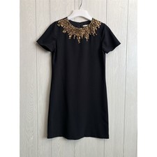 Alice + Olivia Black Dress Gold Beaded Neckline Size 2