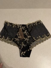 BNWT Womens Lise Charmel Black Gold High-Waisted Lace Panties, Size XL