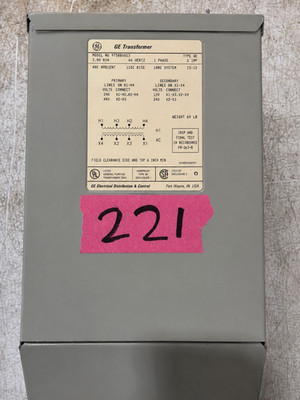 GE 3kva Transformer 1 Single Phase 480v/240v-120v/240v Delta Nema 3R Wall Mount