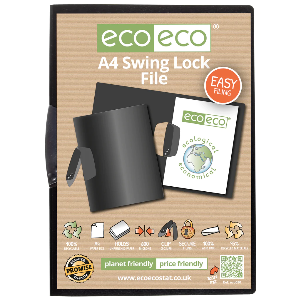 eco eco A4 Swing Lock File 50% Recycled Black Home Professional Office 25 Sheets