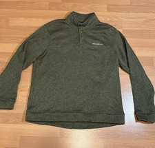 Eddie Bauer Men's Large Radiator Fleece Snap Mock Neck Pullover Sweater Green