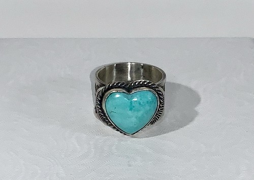 Navajo Sterling Silver Kingman Turquoise Heart Ring by Sunshine Reeves Size 8.5 - Picture 5 of 10