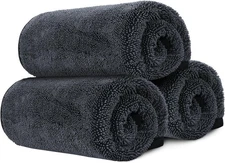 GLIMGLINT 3 Packs Car Drying Towel (16"x16"), Microfiber Towels 16x16, Black 