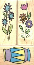 Inkadinkado ART BLOOMS Wood Mounted Rubber Stamp Set Flowers Nature Garden