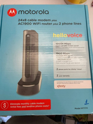 Motorola MT7711 24x8 Modem Router Two Phone Ports DOCSIS 3.0 AC1900 Dual Band