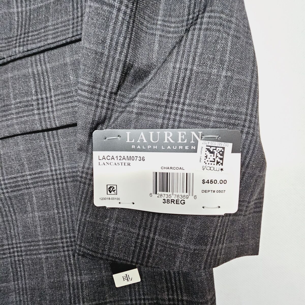 Ralph Lauren Men's 38R Ultraflex Classic-Fit Charcoal Plaid Ralph Lauren Men's 38R Ultraflex Classic-Fit Charcoal Plaid