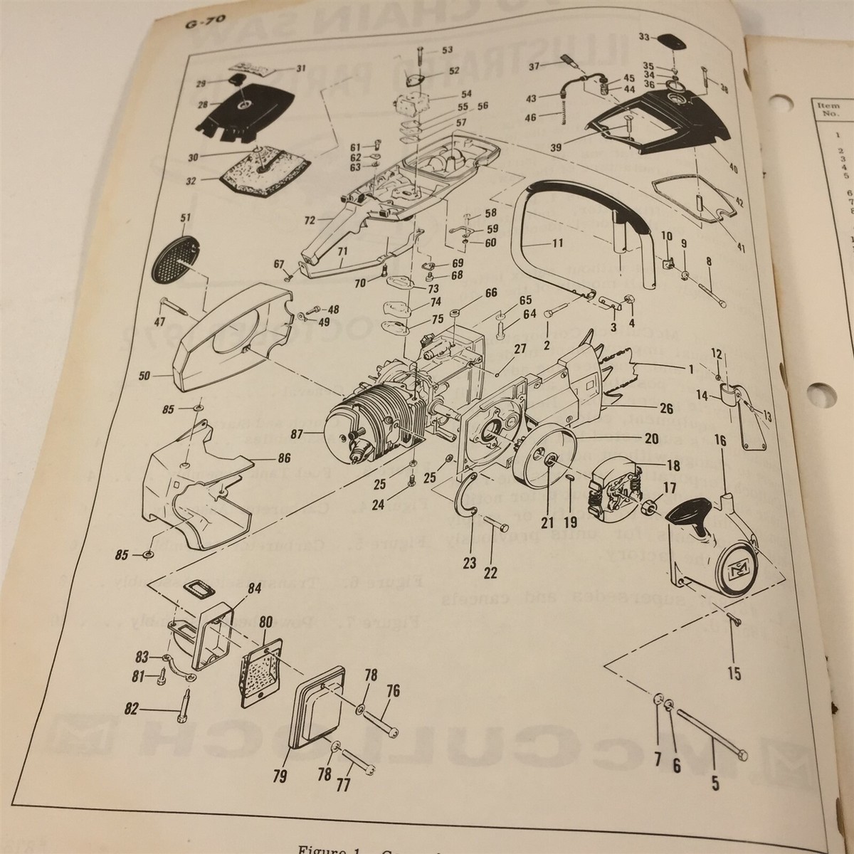 52-70 10巻　専用 1972 McCulloch G-70 Chain Saw Illustrated Parts List 87807