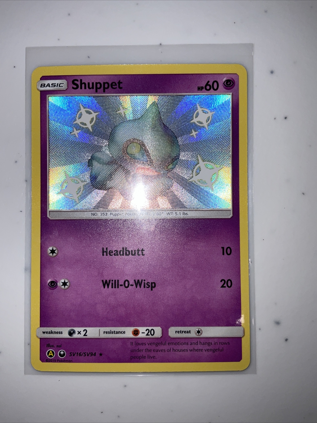 Pokemon Hidden Fates Shuppet Holo Rare Card SV16/SV94 NM