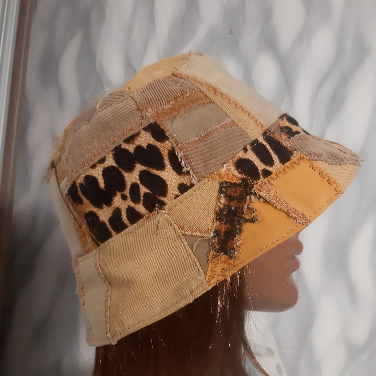 Denim patchwork hat, Boho jean hat in street fashion style, Boro patch hat