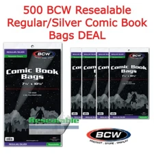 500 BCW Resealable Regular/Silver Comic Book Bags 2 Mil Acid Free Safe Storage