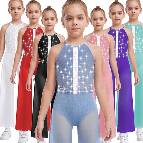Kids Girls Skating Jumpsuit Pageant Romper Dance Performance Dancewear Leotards - Picture 2 of 75