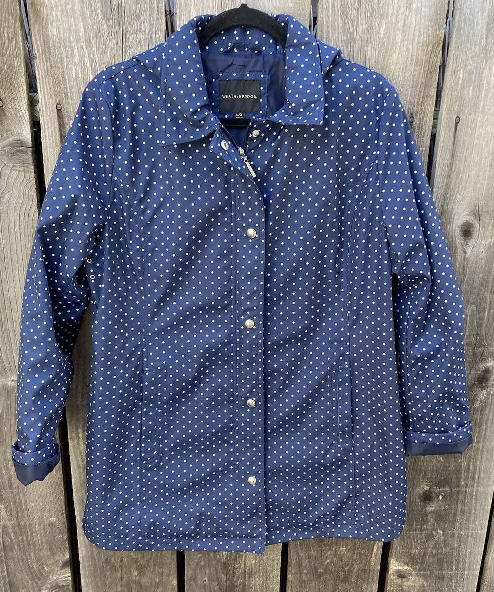 Women's Weatherproof Navy Blue Polka Dot Full-Zip Rain