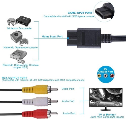 for Nintendo SNES | GameCube | N64 - RCA AV TV Audio Video Cable Lead | FPC - Picture 5 of 13