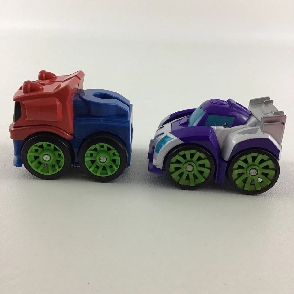 Lote de figuras Playskool Heroes Transformers Flip Racers Optimus Prime Blurr 2,5" Foto 3 de 4