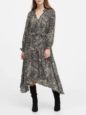 Banana Republic Dress Womens Size 2 Animal Print Long Sleeve Peasant Midi V-Neck