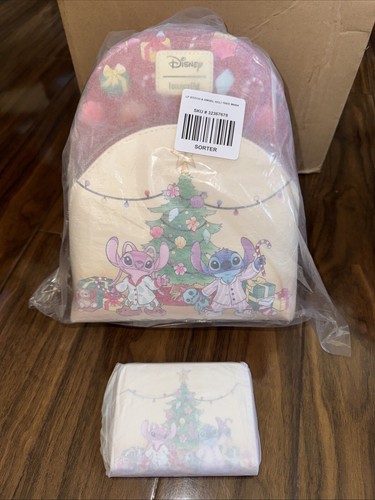 NWT Loungefly Disney Stitch & Angel Holiday Tree Mini Backpack & Wallet - Picture 10 of 10