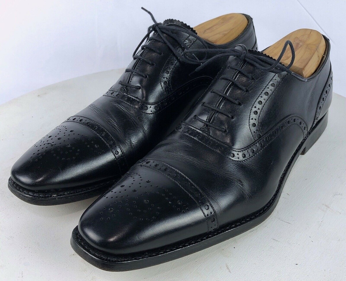BELFIORE DAL 1953 Black Oxford Cap Toe Brogue Leather Shoes SZ