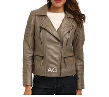 Genuine Custom Tailor Made Gray Four Pockets Cross Chain LEATHER JACKET